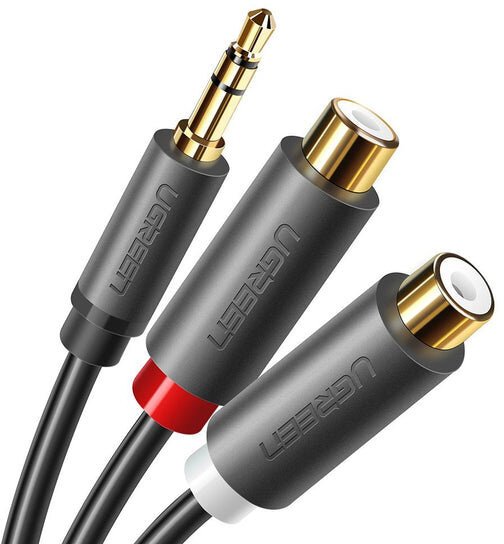 UGREEN kabel 3.5mm jack - 2x cinch (RCA), M/F, 25cm, šedá - 10547