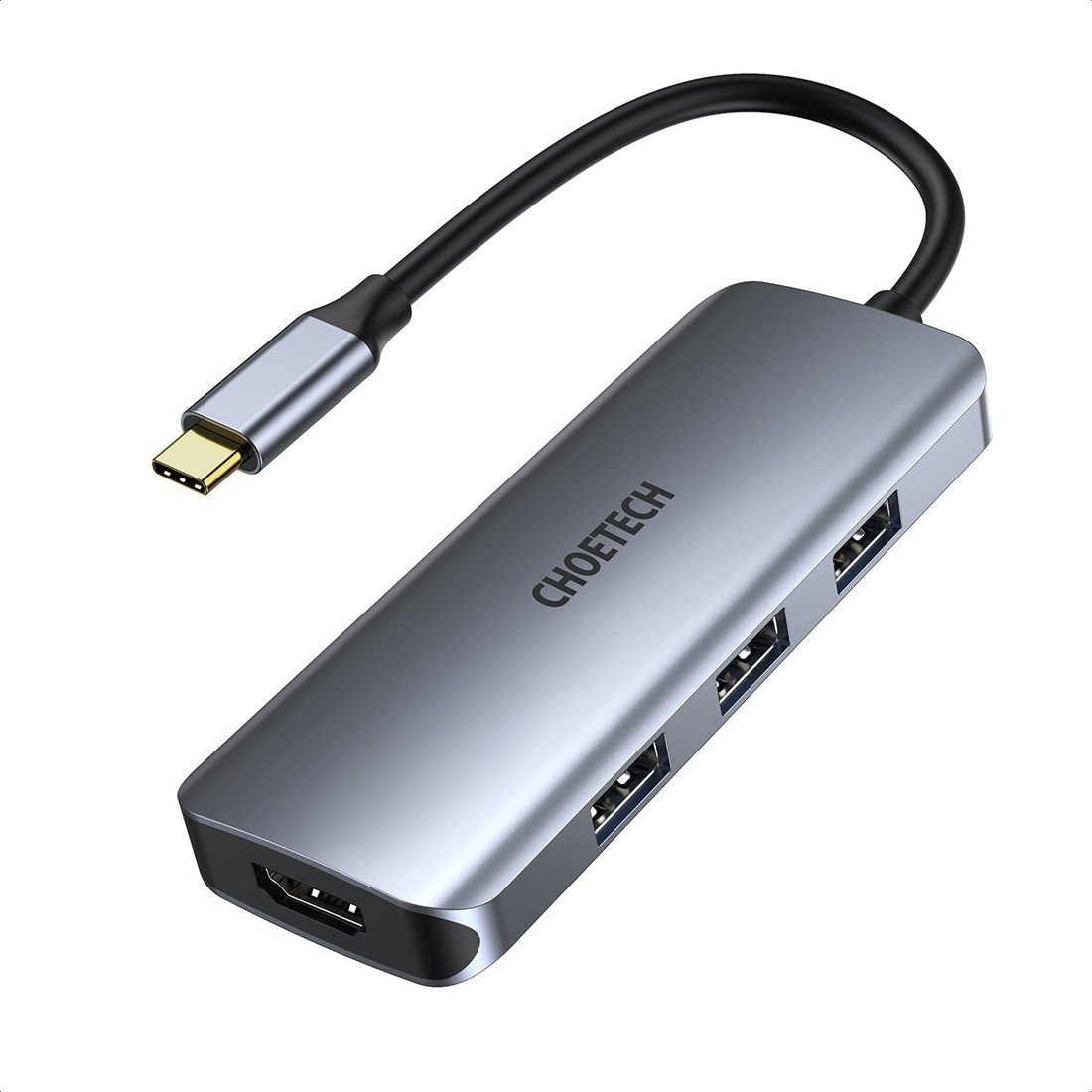 Choetech multifunkční HUB HUB-M19, 7v1, 3x USB-A 3.0, HDMI 4K, PD 100W, čtečka karet - HUB-M19-GY