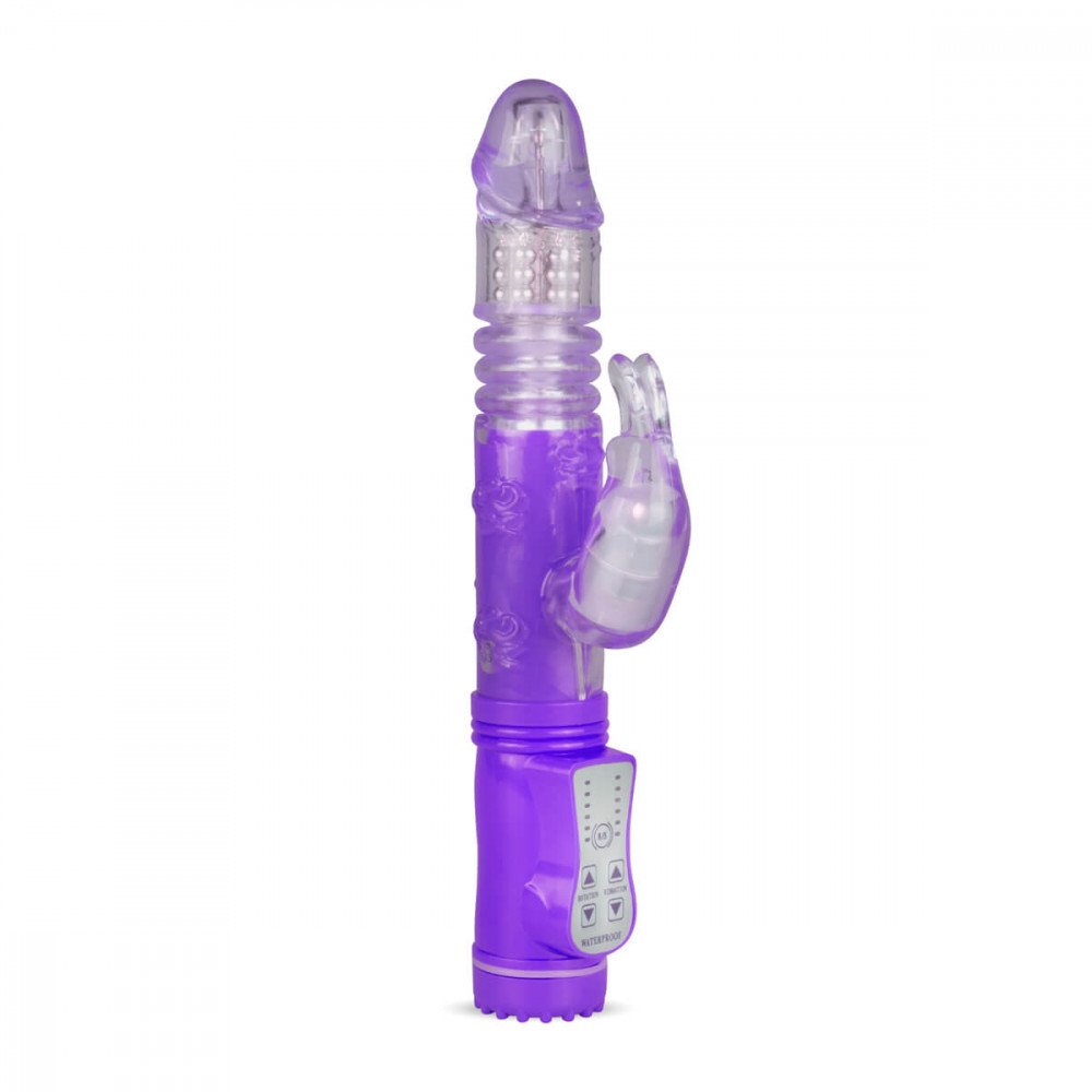 Easytoys - vibrator with acorn, bunny clit arm (purple-translucent)