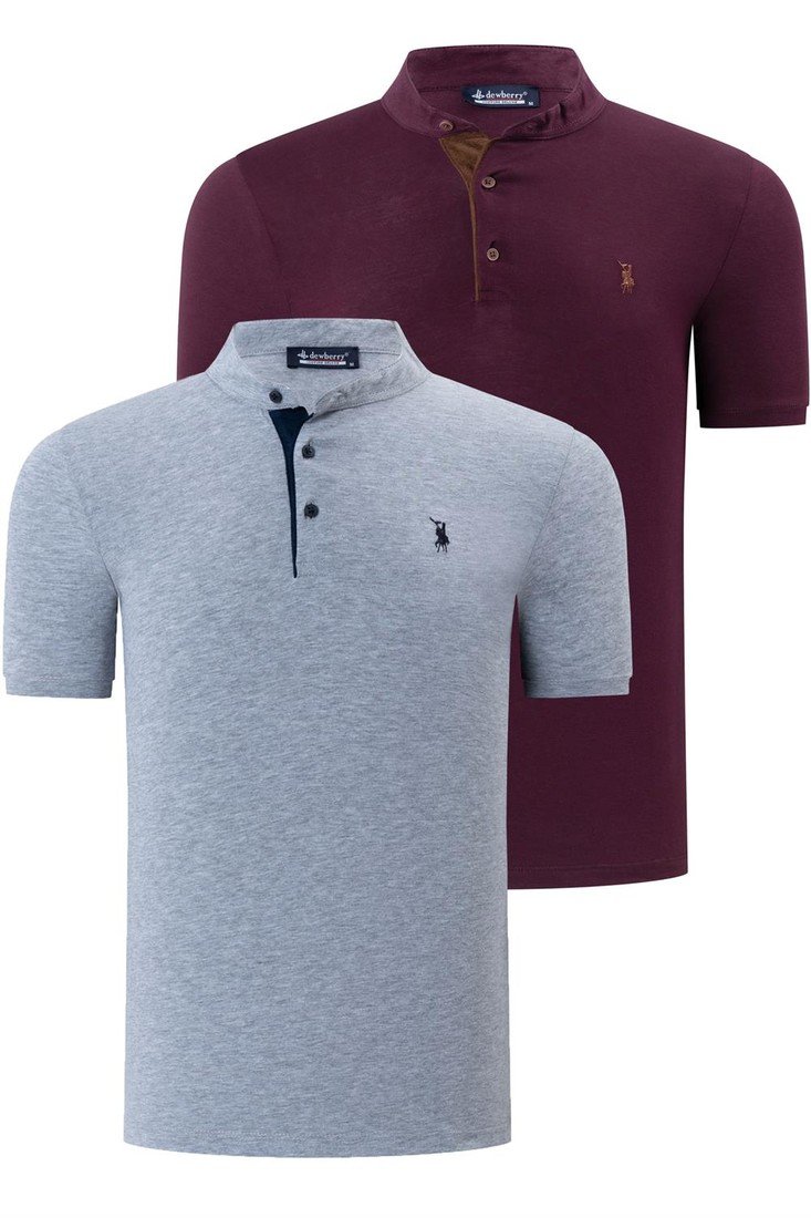 DUO SET T8560 DEWBERRY MENS T-SHIRT-GREY-PURPLE