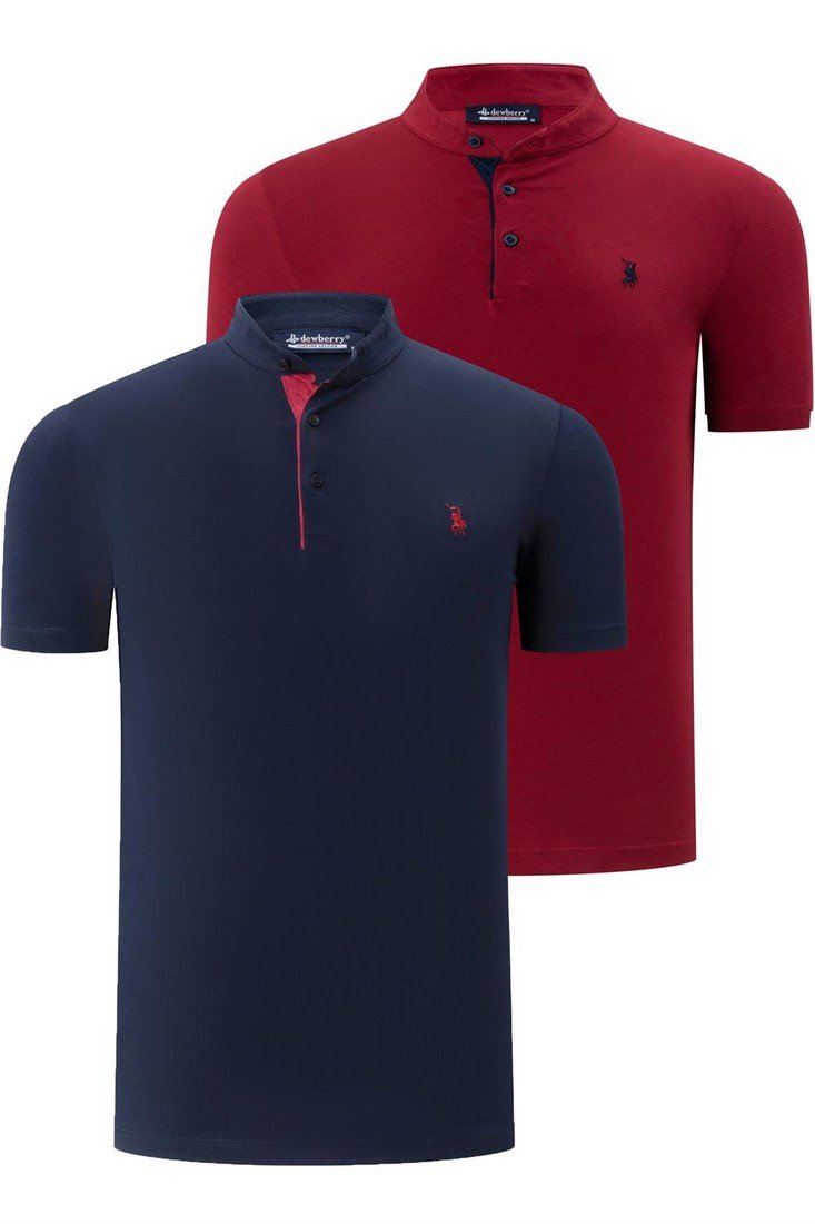 DUO SET T8560 DEWBERRY MEN'S T-SHIRT-BURGUNDY-NAVY BLUE