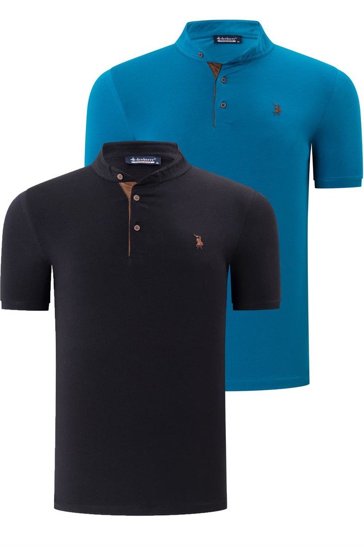 DUO SET T8560 DEWBERRY MENS T-SHIRT-DARK TURQUOISE-BLACK