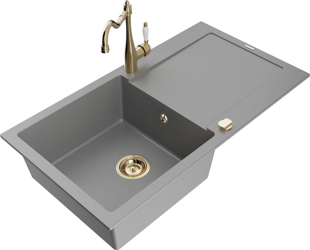 MEXEN/S Leogranitový dřez 1 s odkapávačem včetně baterie Carla, šedá 6501-71-670700-50