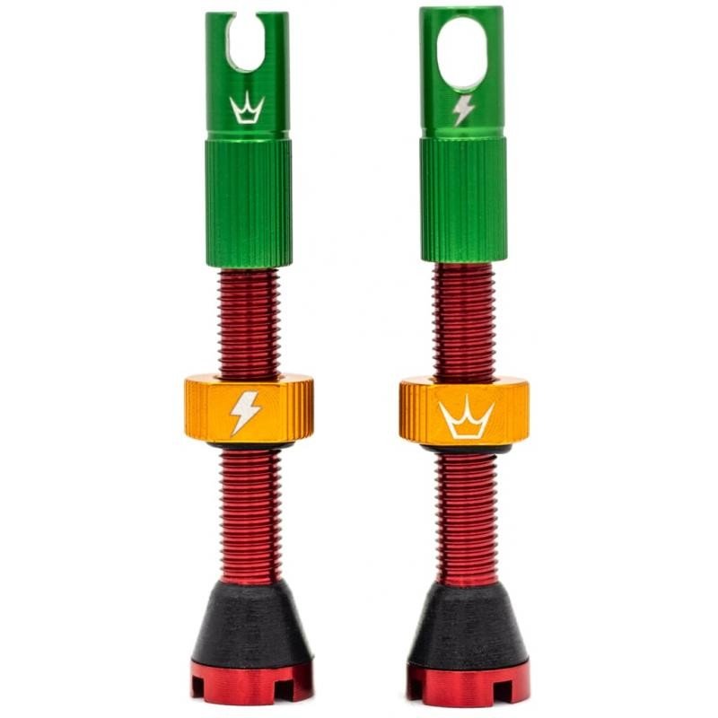 Ventilky Peatys X Chris King MK2 Tubeless Valves - 1 pár, bezdušové, 42 mm, červená-zelená rasta