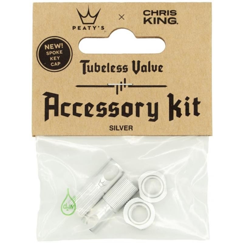 Čepičky Peatys X Chris King MK2 Tubeless Valves Accessory Kit - 1 pár, stříbrná