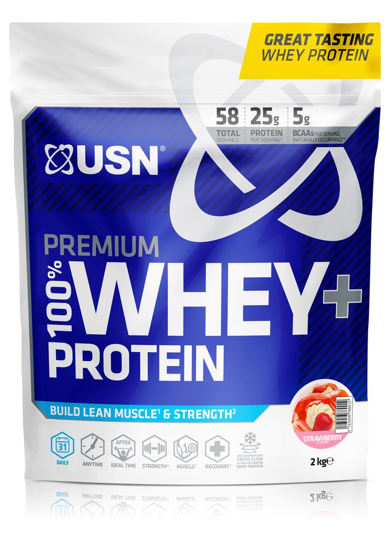 Proteinové prášky USN 100% Premium Whey Bag jahoda 2kg
