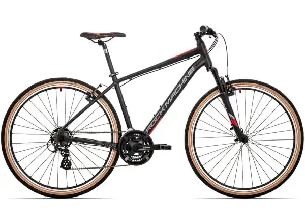 Rock Machine CrossRide 100 mat black/dark grey/brick red trekingové kolo vel.18