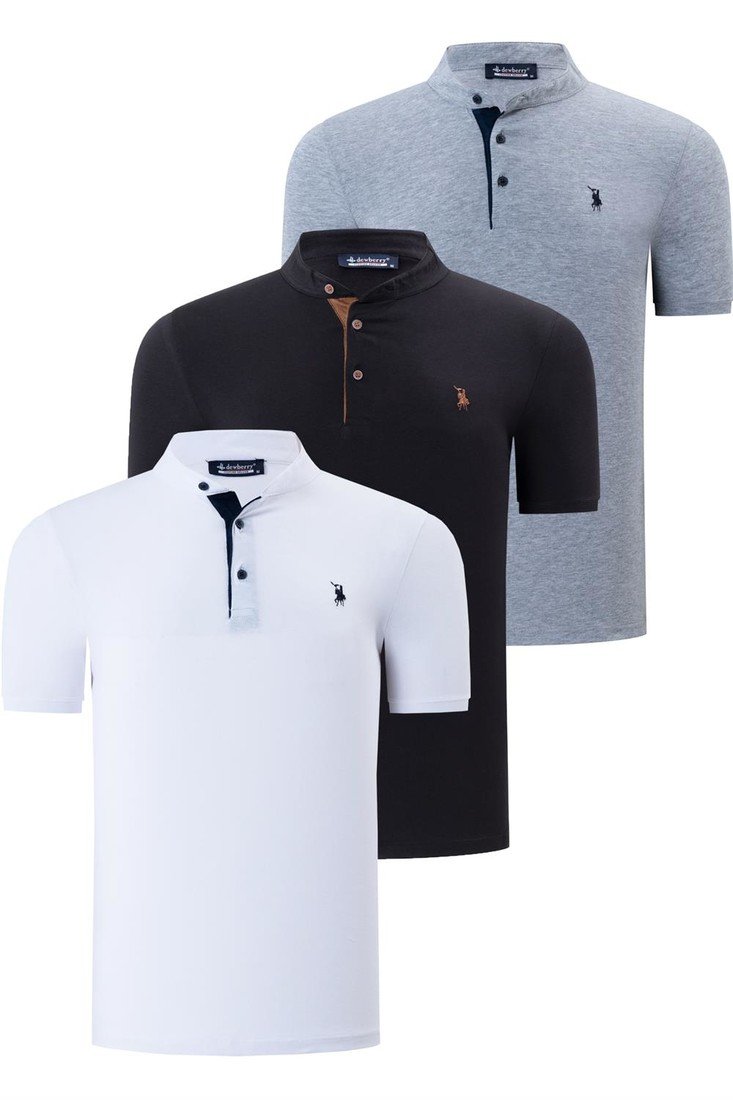 TRIPLE SET T8560 DEWBERRY MENS T-SHIRT-BLACK-WHITE-GREY