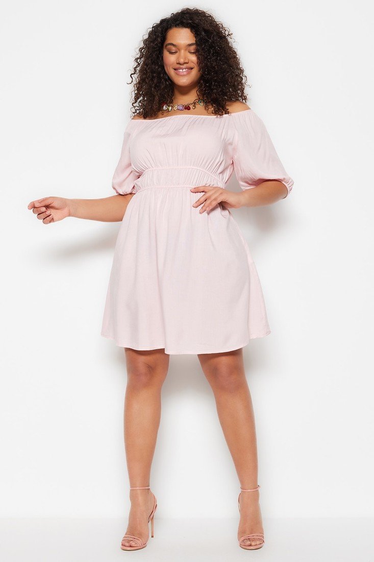 Trendyol Curve Plus Size Dress - Pink - Skater
