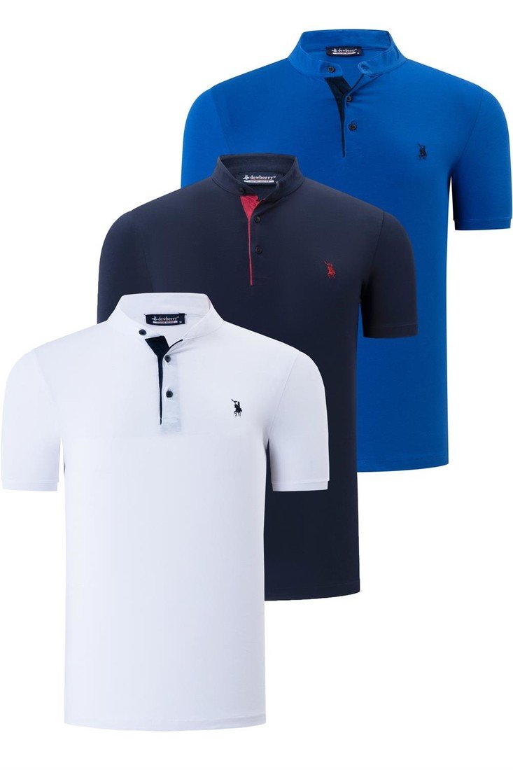 TRIPLE SET T8560 DEWBERRY MEN'S T-SHIRT-NAVY-WHITE-SAKS