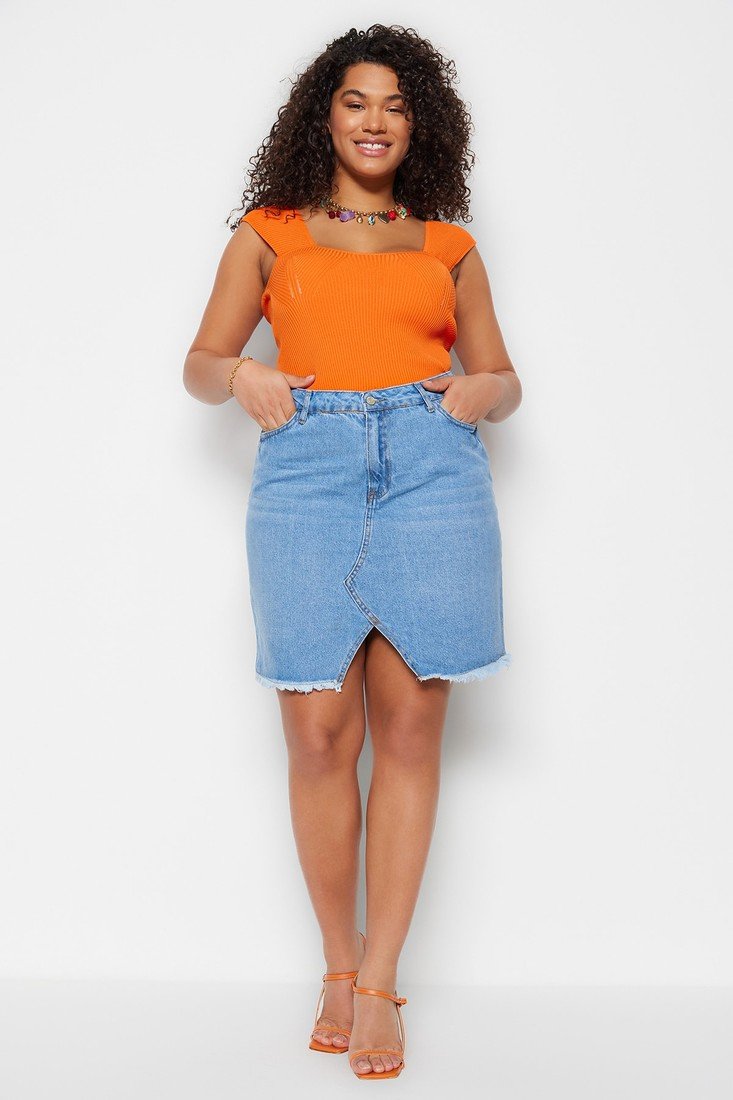 Trendyol Curve Plus Size Skirt - Blue - Mini