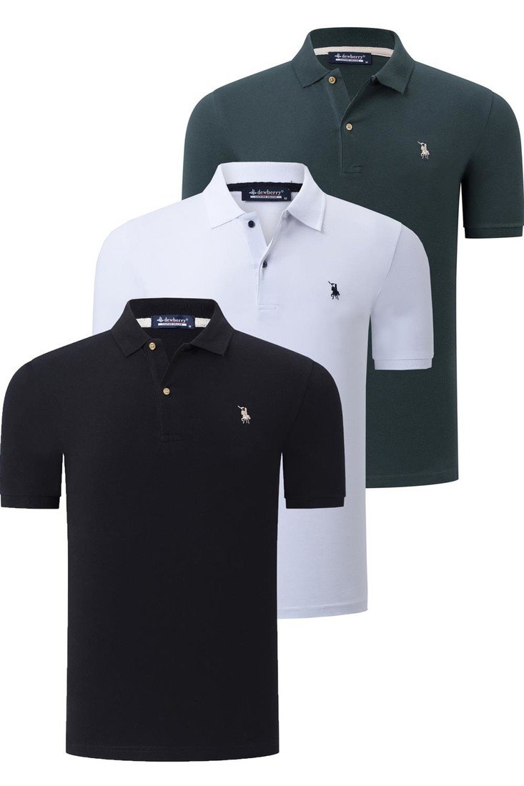 TRIPLE SET T8561 DEWBERRY MENS T-SHIRT-BLACK-WHITE-KHAKI