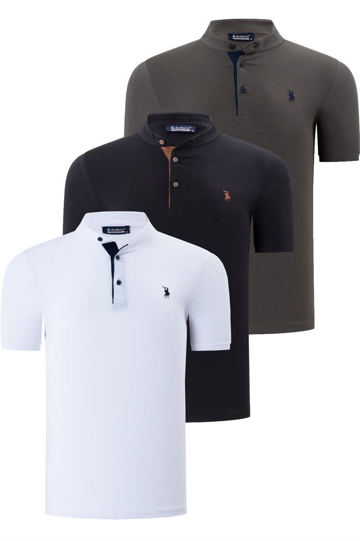 TRIPLE SET T8560 DEWBERRY MEN'S T-SHIRT-BLACK-WHITE-KHAKI