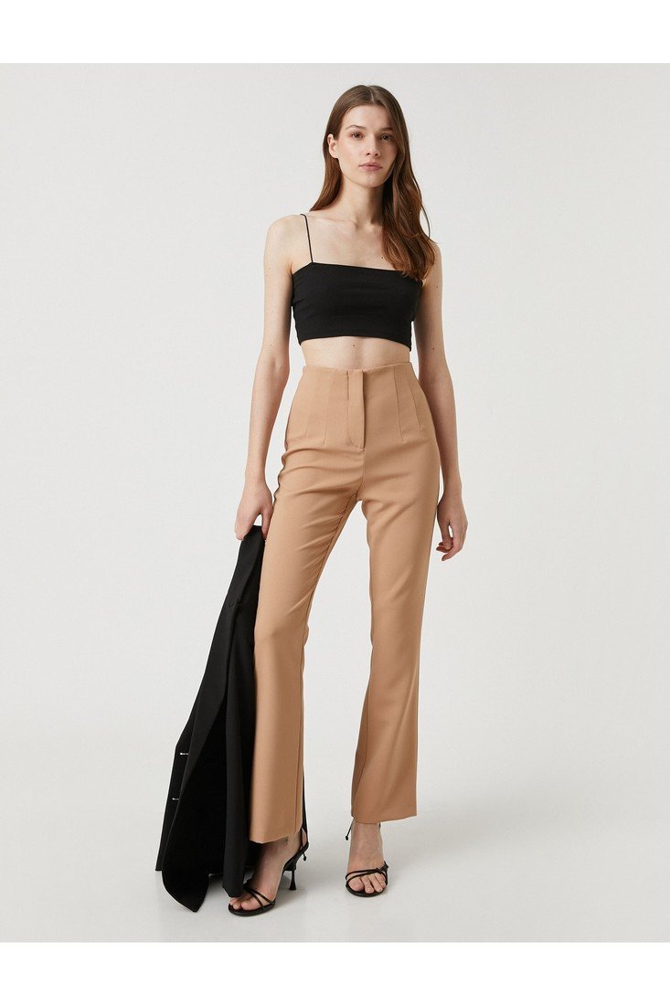 Koton Flared Trousers Stitching Detail High Waist