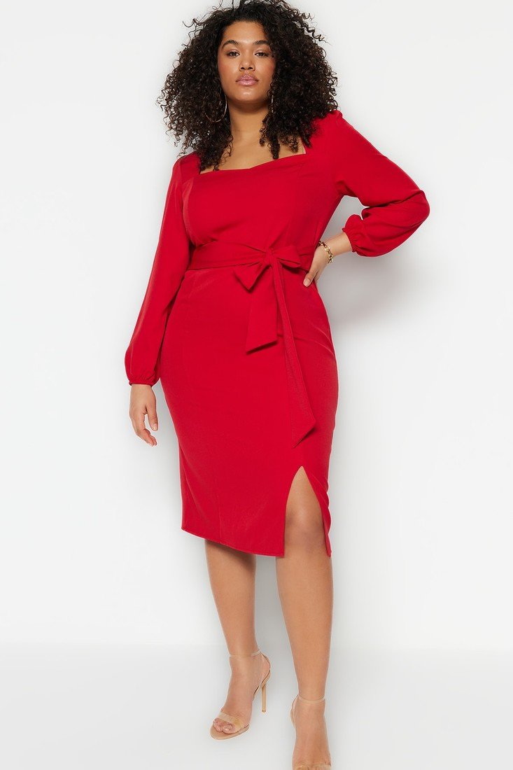 Trendyol Curve Plus Size Dress - Red - Shift