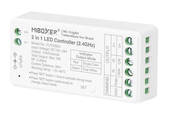 LED Solution Mi-Light MiBoxer Přijímač 2v1 pro jednobarevné a CCT LED pásky FUT035Splus