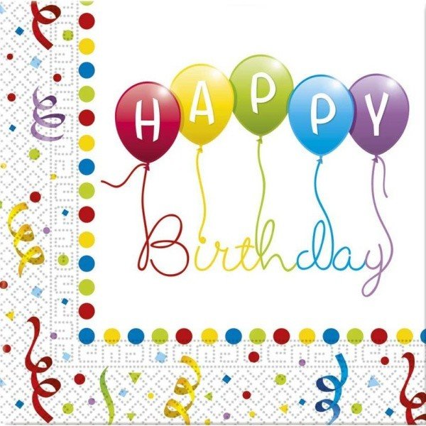 Ubrousky papírové Happy Birthday Streamers 33 x 33 cm 20 ks