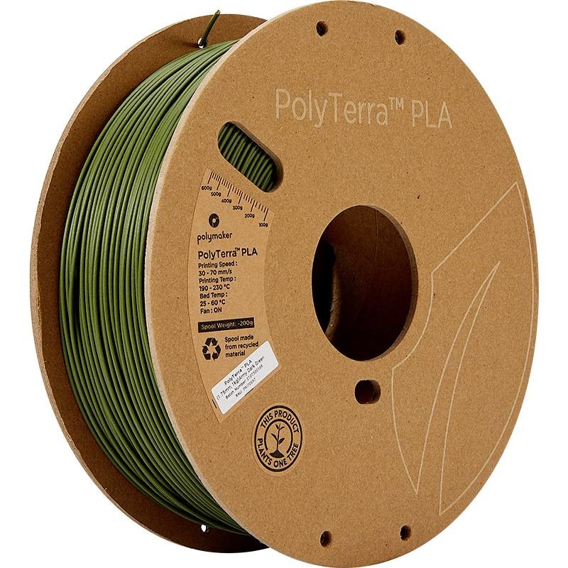Polymaker 70957 PolyTerra vlákno pro 3D tiskárny PLA plast Nižší obsah plastů, vodou rozpustitelné  1.75 mm 1000 g Vojenská tmavě zelená  1 ks