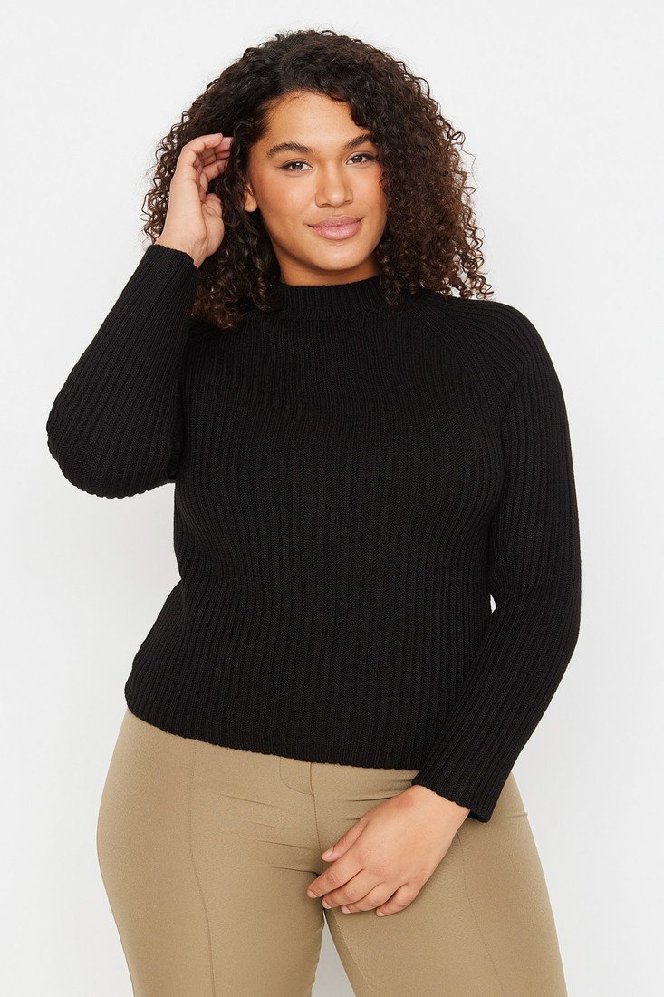 Trendyol Curve Plus Size Sweater - Black - Fitted