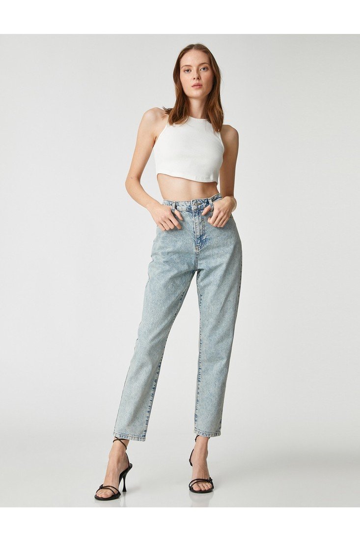 Koton High Waist Denim Trousers Relaxed Fit Lightweight Slim Leg - Mom Jeans