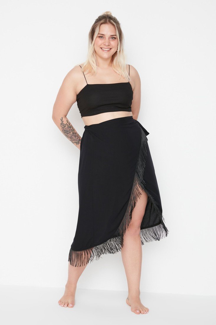 Trendyol Curve Plus Size Skirt - Black - Midi