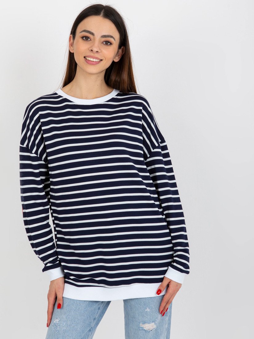 BÍLO-TMAVĚ MODRÁ PRUHOVANÁ MIKINA -LO-BL-LK-236.27X-WHITE-DARK BLUE Velikost: L/XL