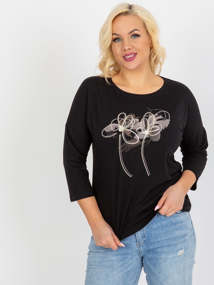 ČERNÉ TRIČKO S APLIKACÍ -RV-BZ-8554.01P-BLACK Velikost: ONE SIZE