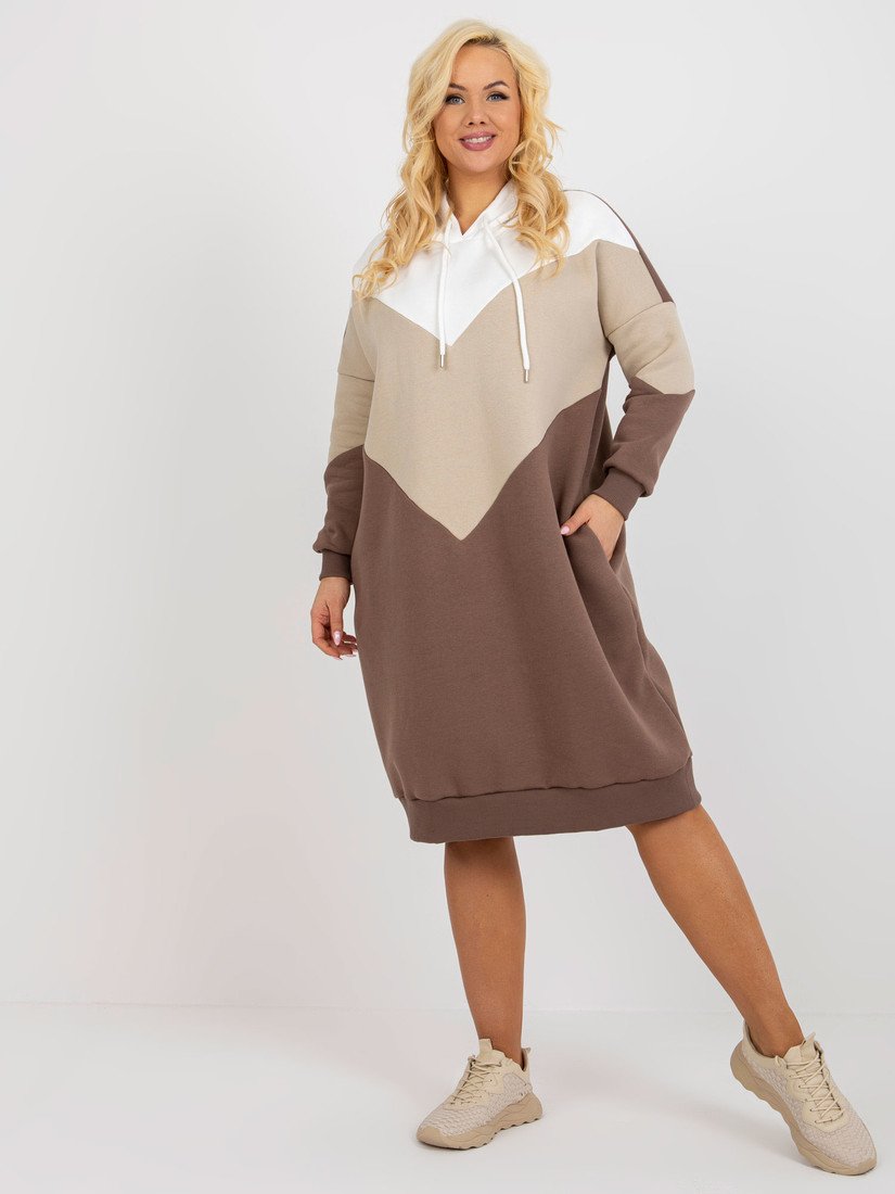 MIKINOVÉ PLUS SIZE ŠATY - SMETANOVÁ/BÉŽOVÁ/HNĚDÁ -RV-SK-8420.17-MLT Velikost: ONE SIZE