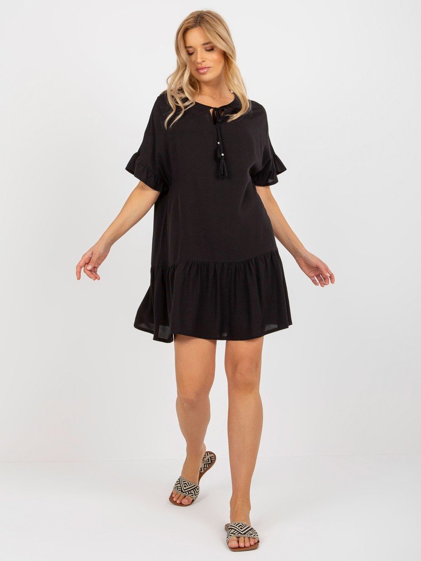 ČERNÉ VOLNÉ MINIŠATY S VOLÁNEM D73761M30306B-BLACK Velikost: L