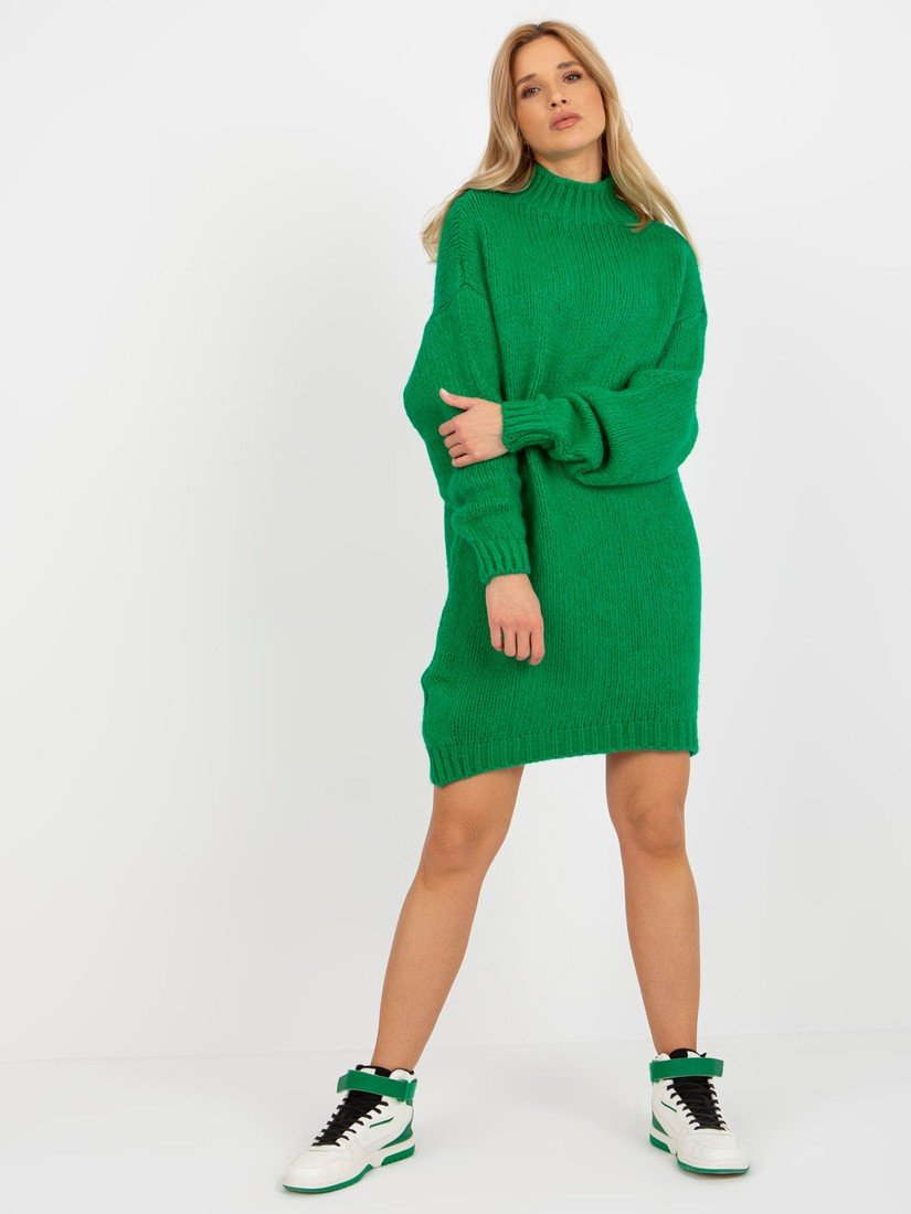 ZELENÉ VOLNÉ PLETENÉ OVERSIZE ŠATY -BA-SW-3018-1.64P-GREEN Velikost: ONE SIZE