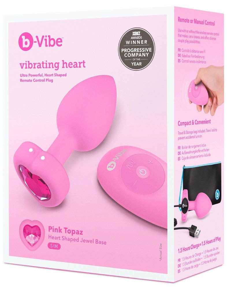 b-vibe heart - rechargeable, radio anal vibrator (pink)