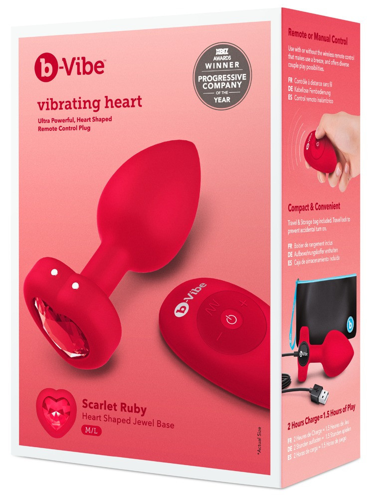 b-vibe heart - rechargeable, radio anal vibrator (red)