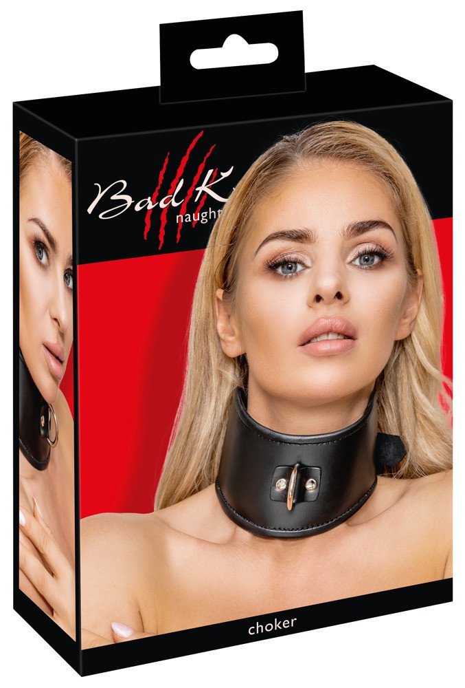 Bad Kitty - leather effect collar with ring (black)