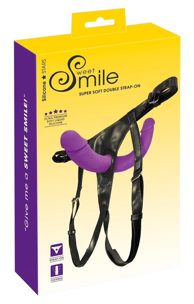 SMILE - clip-on double dildo with bottom (purple-black)