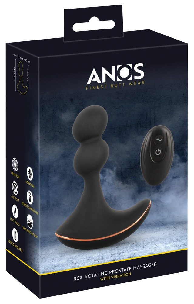 ANOS - rechargeable, two-motor, radio rotating anal vibrator (black)