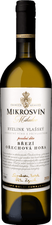 Vinařství Mikrosvín Mikulov Ryzlink vlašský, Březí - Ořechová hora, 2020, pozdní sběr, Mikrosvín