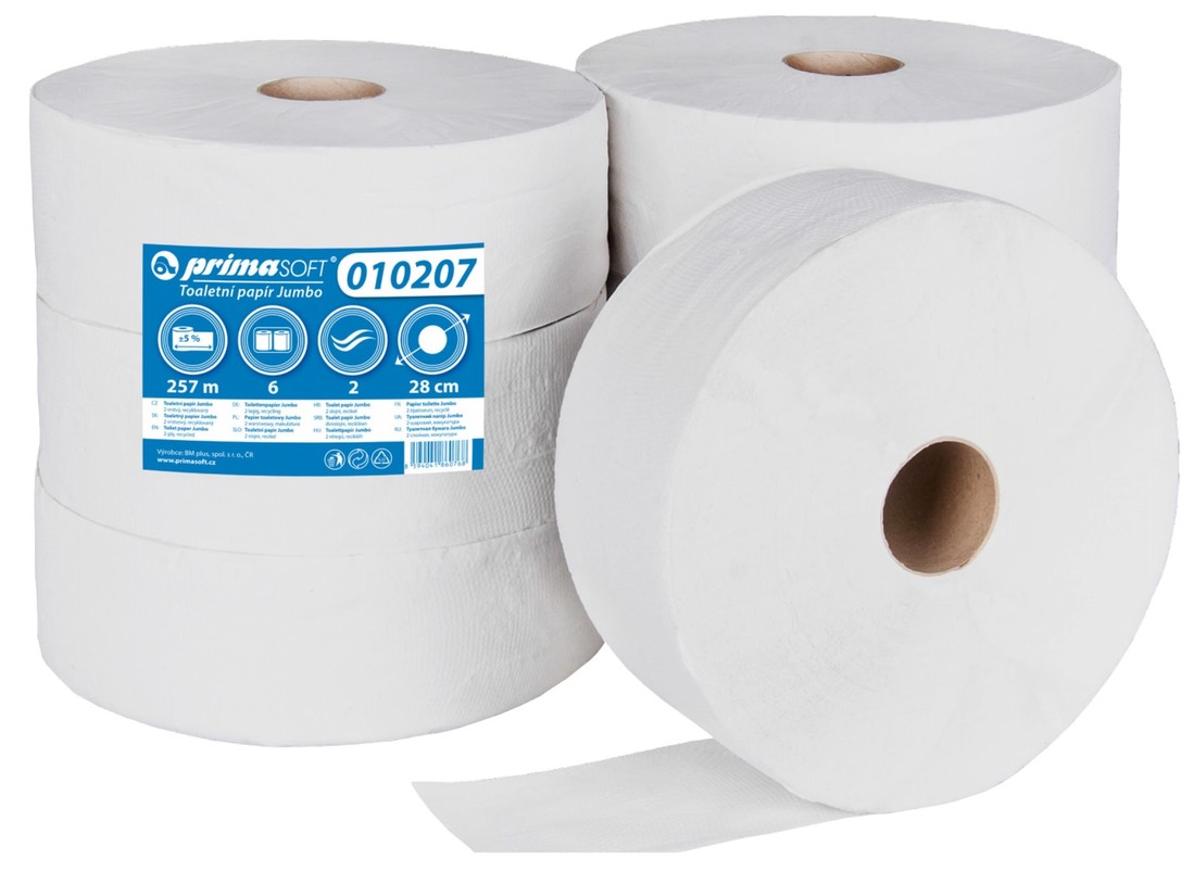 Toaletní papír Primasoft, 28 cm, dvouvrstvý, bělený recykl, 6 rolí