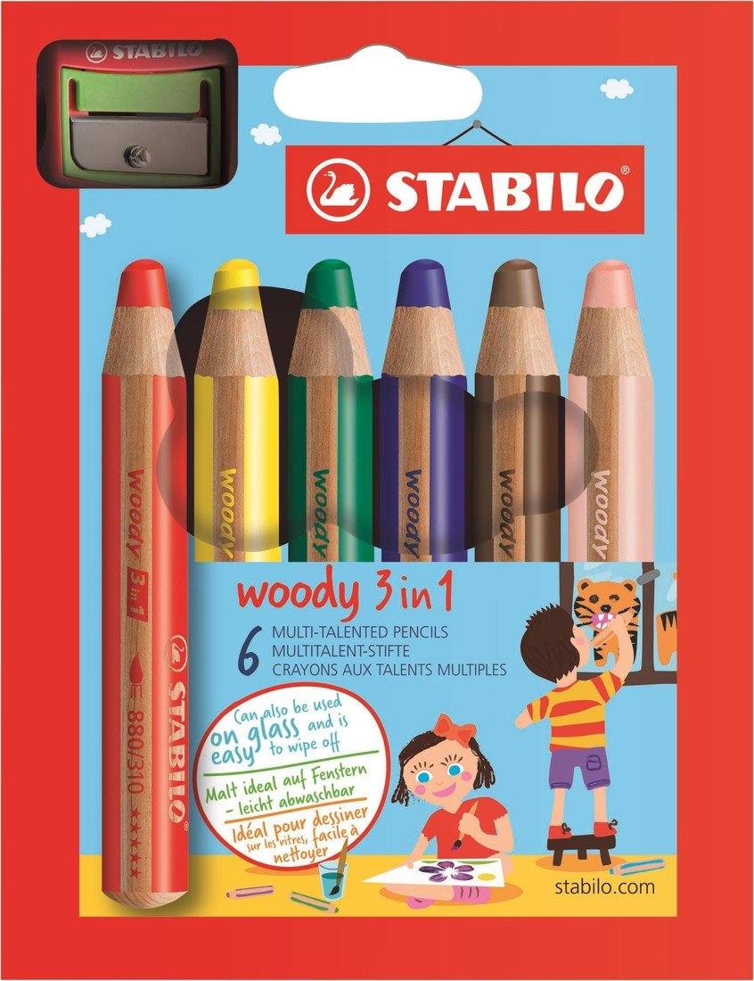 Stabilo Woody pastelka 3v1 - sada 6 ks s ořezávátkem