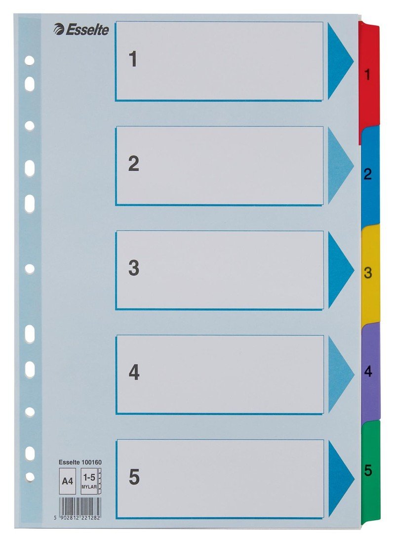 Papírový rozlišovač Esselte - A4, 1-5, zesílený, sada 5 kusů