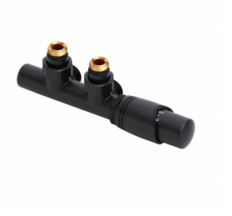 Excellent Termostatický ventil Volaro pravý pro koupelnové radiátory, středové přípojení, černá