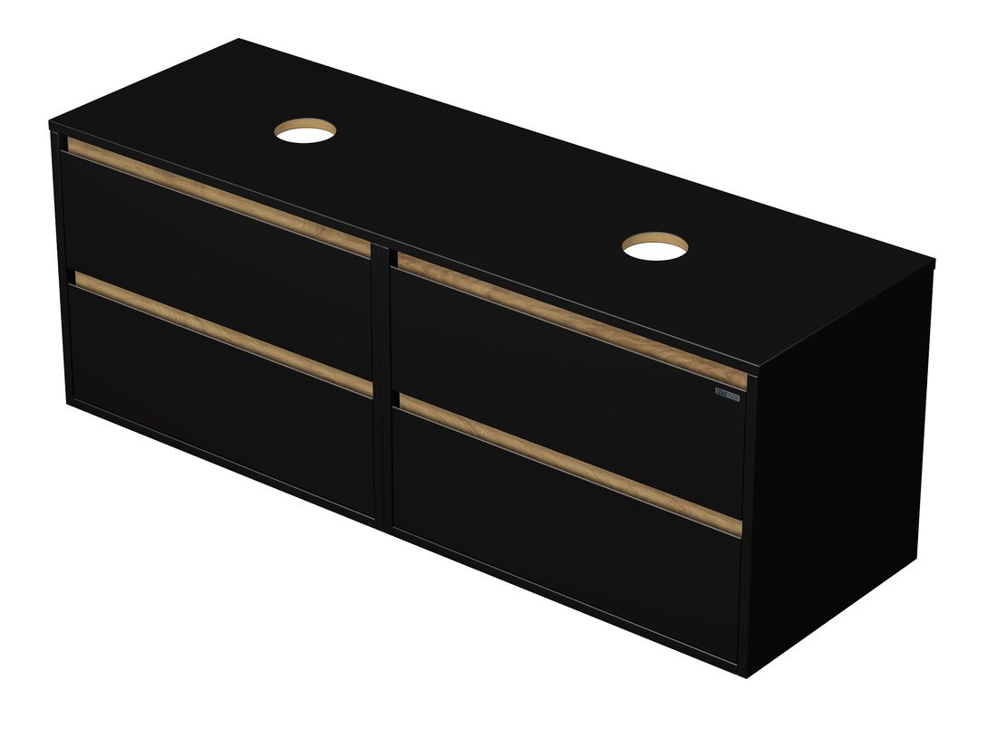 Emmy Design EMMY 140 cm černá/dub se čtyřma zásuvkami, pro umyvadla na desku (A3686/H3730 ST 10)