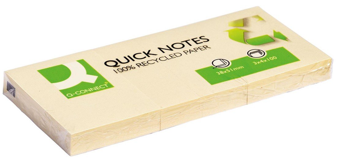 Recyklovaný samolepicí bloček Q-Connect - 38 x 51 mm, žlutý