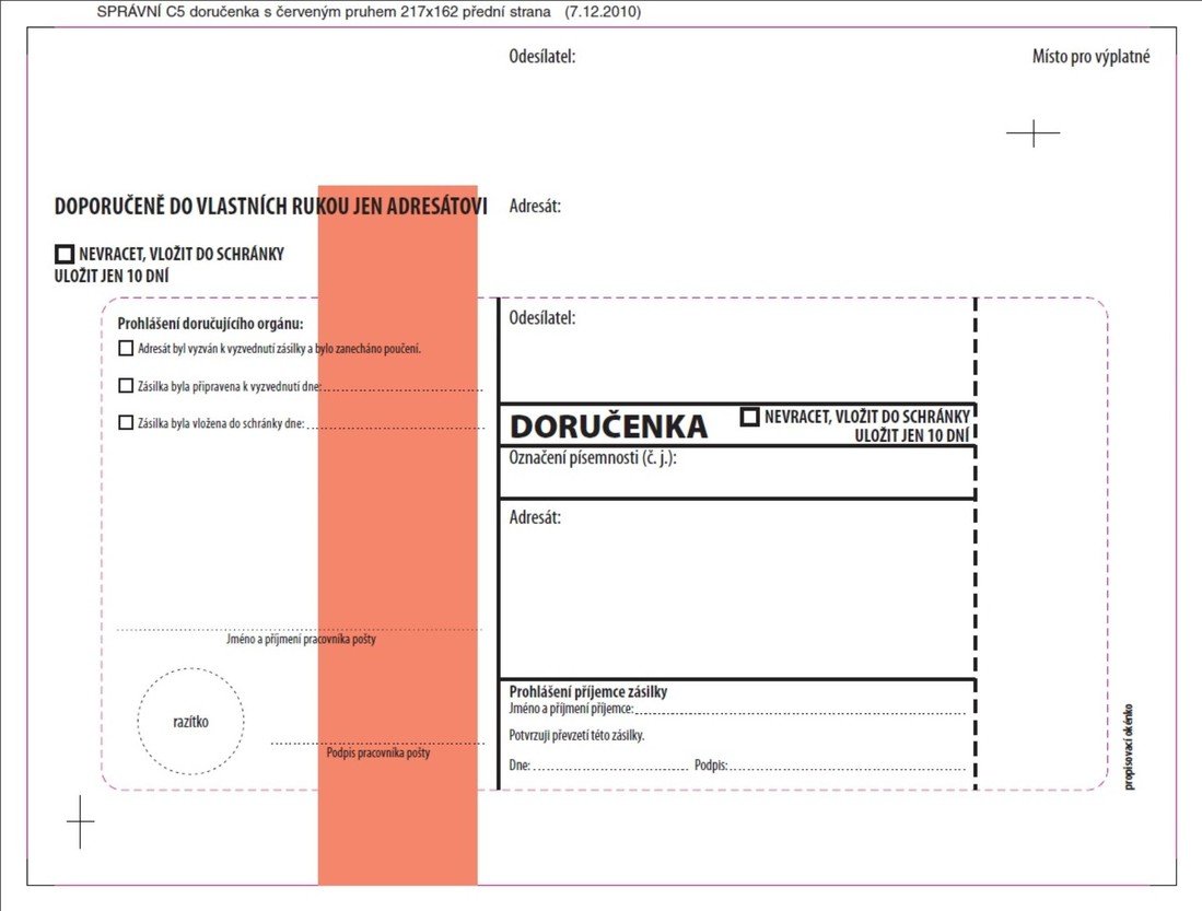 Krkonošské obálky Obálky C5 - Doručenka o správním řízení - červená, s krycí páskou, 100 ks