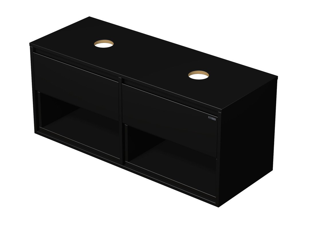 Emmy Design EMMY 120 cm černá/černá s dvěma zásuvkami a 2x otevřenou nikou, pro umyvadla na desku (A3686/A3686)