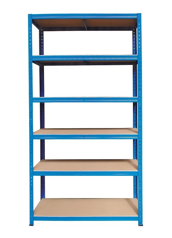 Policový regál - kovový, bezšroubový, 6 polic, modrá