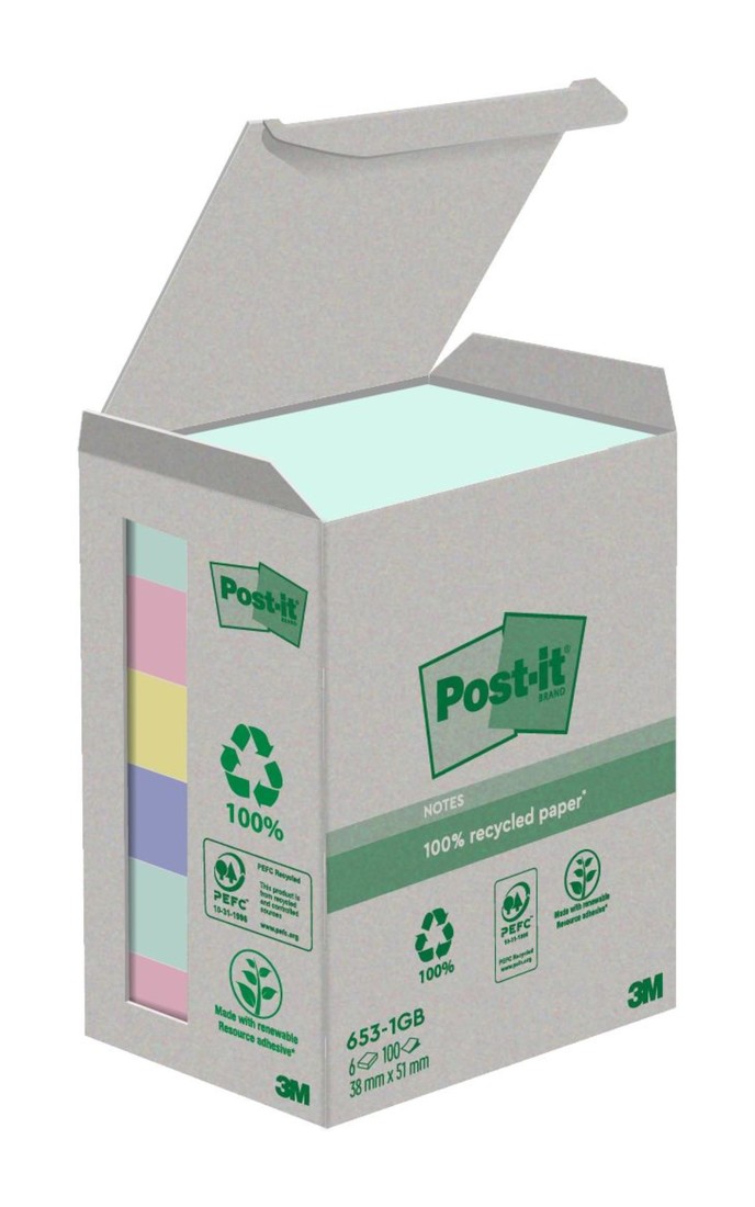 Post-it Samolepicí bločky Super Sticky NATURE, recyklované - 38x51 mm, 6 ks