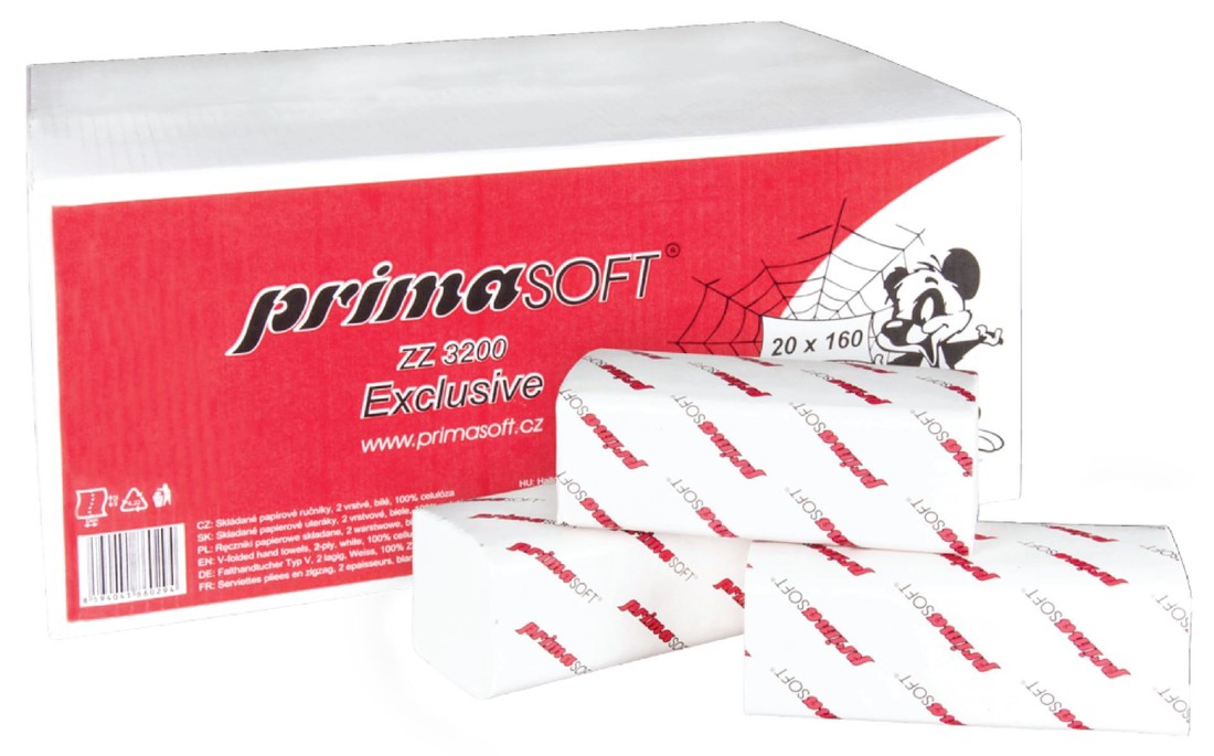Skládané papírové ručníky Primasoft - 2vrstvé, bílé, 3200 ks