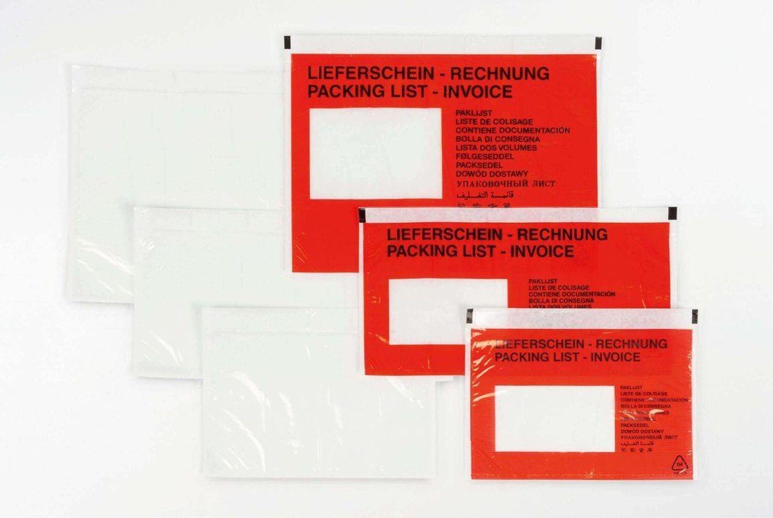 Kapsy na zásilky DL - samolepicí, průhledné s červenou, 250 ks