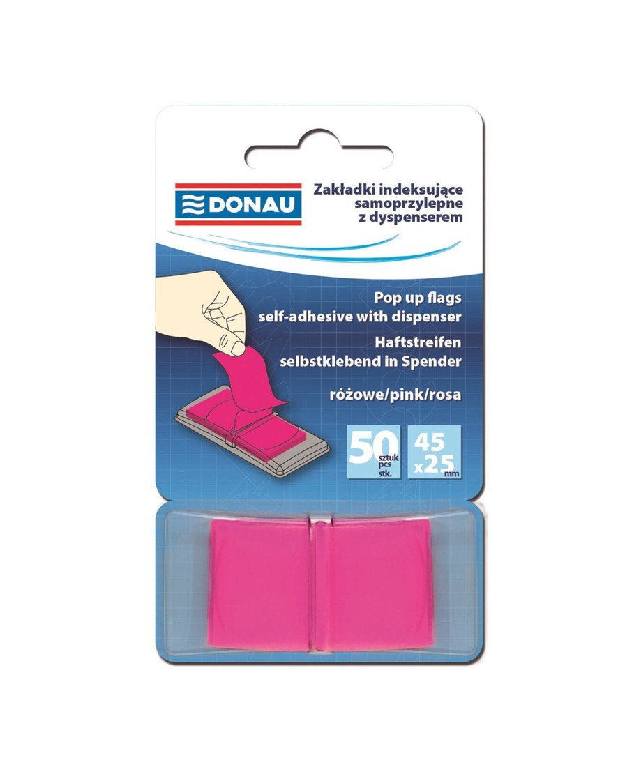 Samolepicí záložky Donau - fóliové, 25x45 mm, 50 ks, růžové