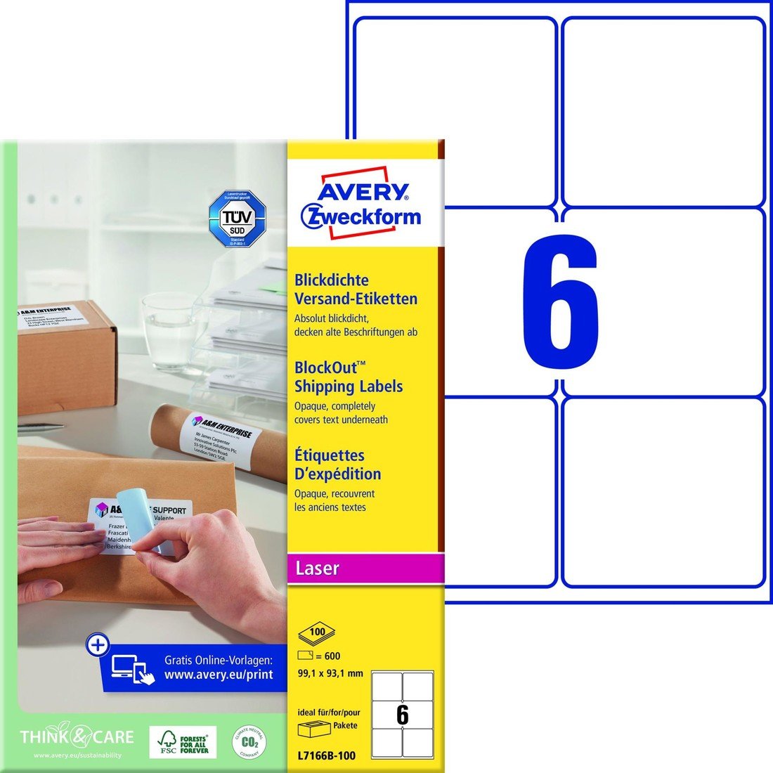 Etikety na balíky Avery Zweckform 99,1 x 93,1 mm, 600 ks